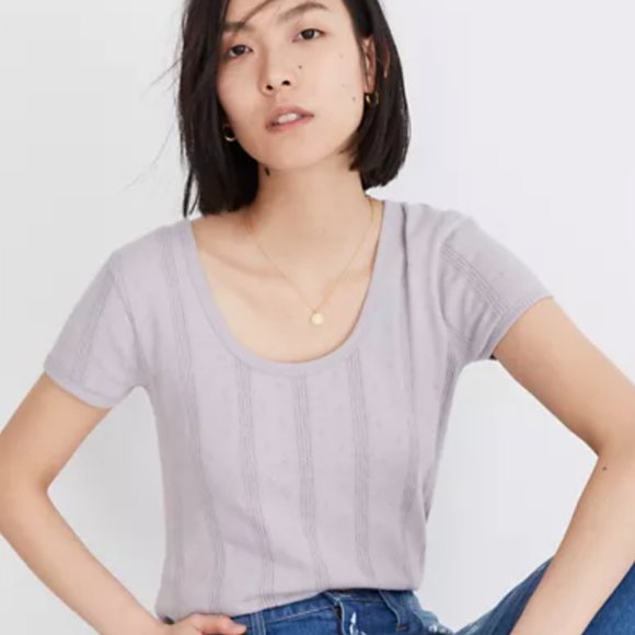 Madewell Pointelle Ribbed Tee Lavender Purple - Picture 1 of 5